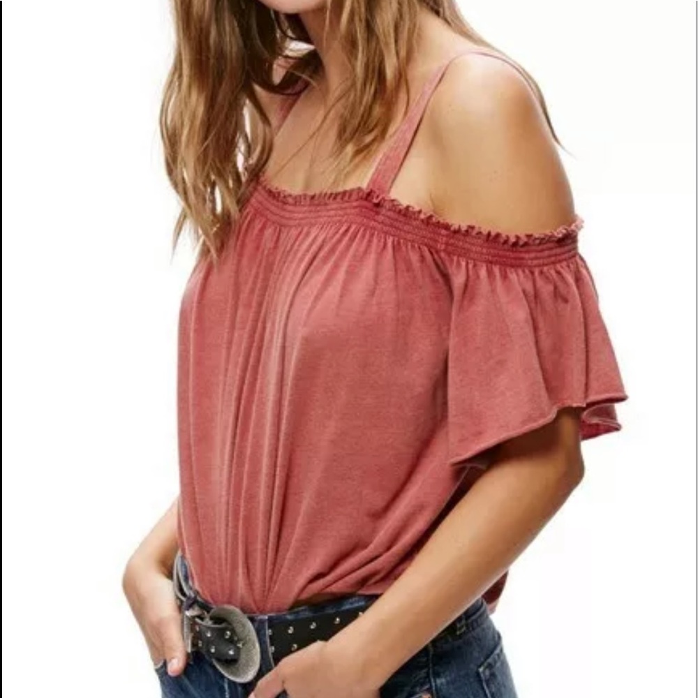 FREE PEOPLE SHORT SLEEVE COLD SHOULDER BLOUSE XS